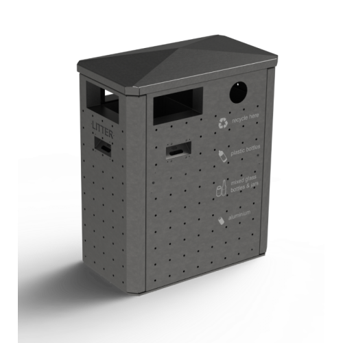 Jumbo 240L Perforated Bin with dual 120L liners and stainless steel ashtray